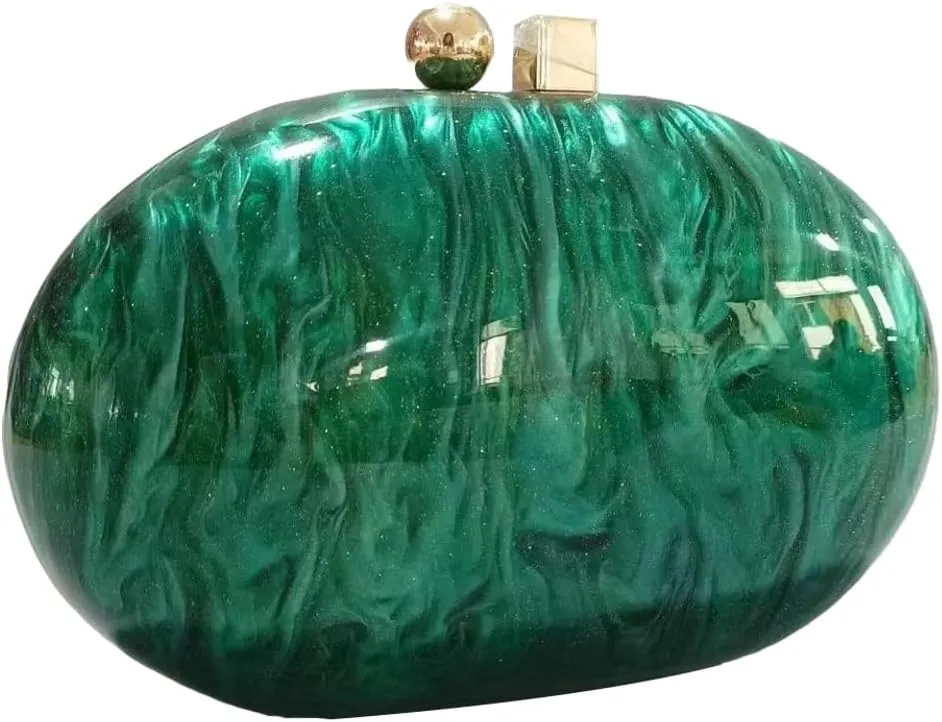 Acrylic Evening Bag for Women Egg Shape Handbag Multicolored Marble Clutch Purse for Wedding Party Chain Shoulder Bag
