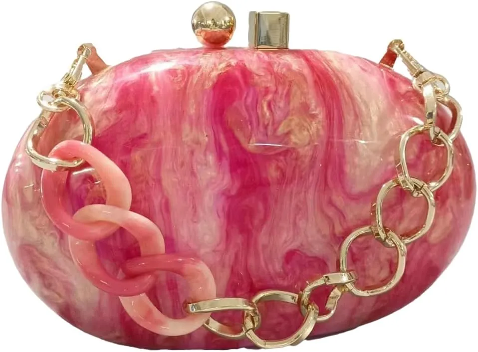 Acrylic Evening Bag for Women Egg Shape Handbag Multicolored Marble Clutch Purse for Wedding Party Chain Shoulder Bag