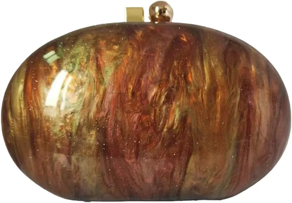 Acrylic Evening Bag for Women Egg Shape Handbag Multicolored Marble Clutch Purse for Wedding Party Chain Shoulder Bag