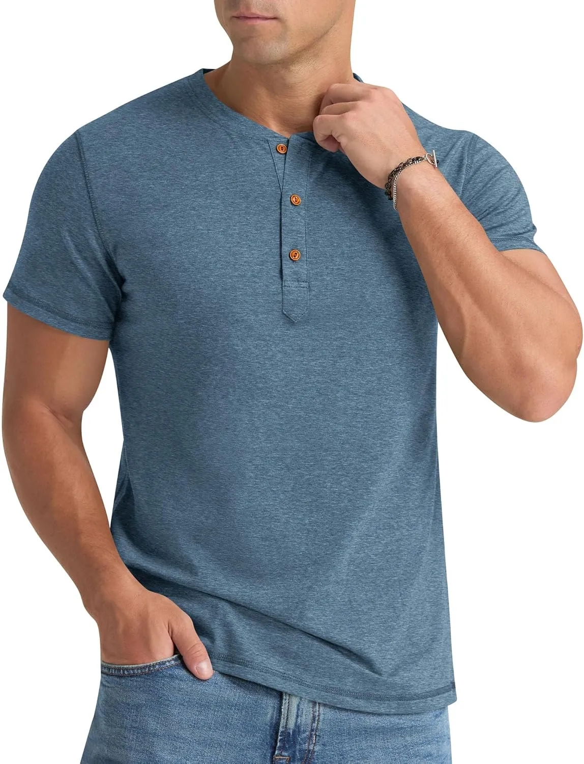 Aimeilgot Mens Henley Shirts Short Sleeve Casual Washed Retro T-Shirts Slim Fit Soft Cotton Classic Summer Basic Tees