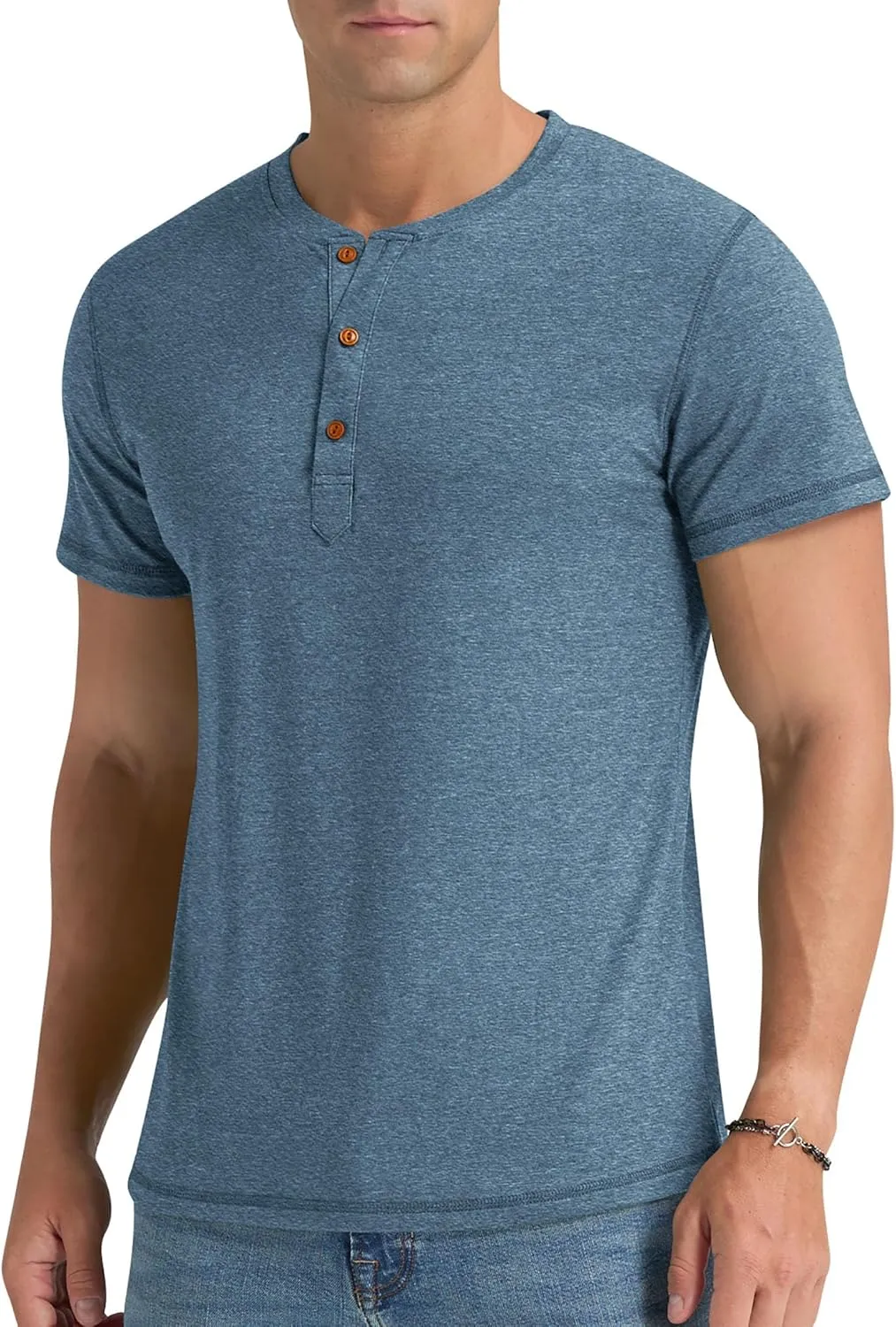 Aimeilgot Mens Henley Shirts Short Sleeve Casual Washed Retro T-Shirts Slim Fit Soft Cotton Classic Summer Basic Tees