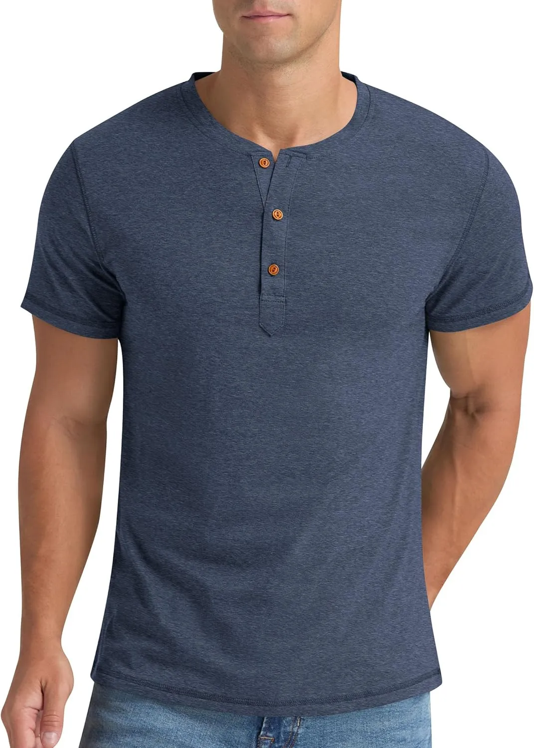 Aimeilgot Mens Henley Shirts Short Sleeve Casual Washed Retro T-Shirts Slim Fit Soft Cotton Classic Summer Basic Tees