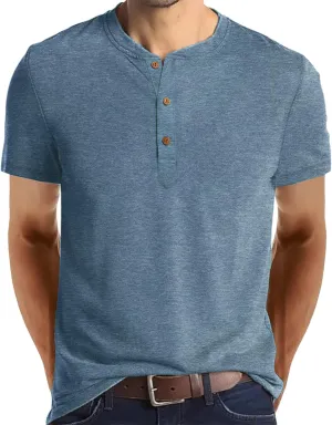 Aimeilgot Mens Henley Shirts Short Sleeve Casual Washed Retro T-Shirts Slim Fit Soft Cotton Classic Summer Basic Tees