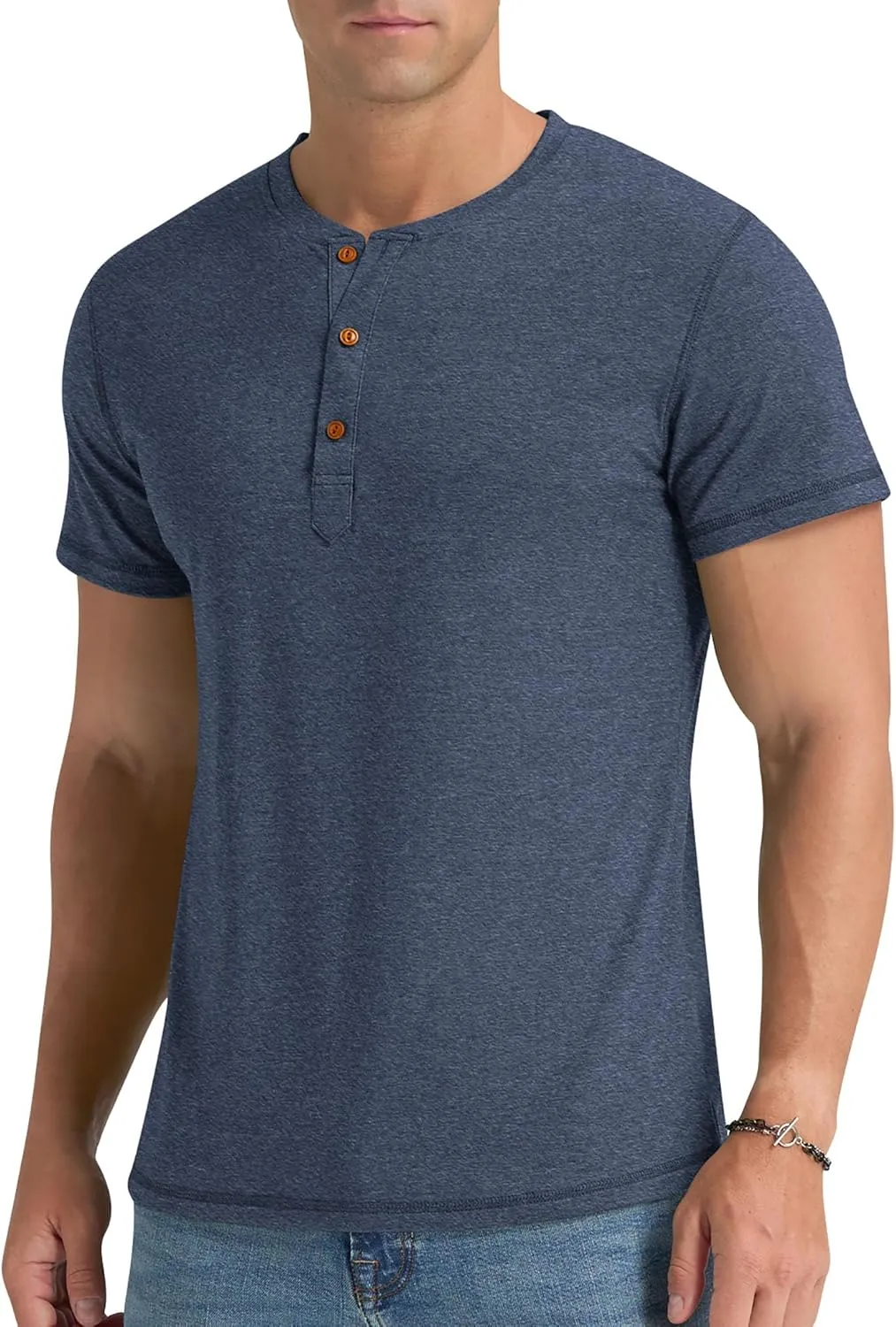 Aimeilgot Mens Henley Shirts Short Sleeve Casual Washed Retro T-Shirts Slim Fit Soft Cotton Classic Summer Basic Tees