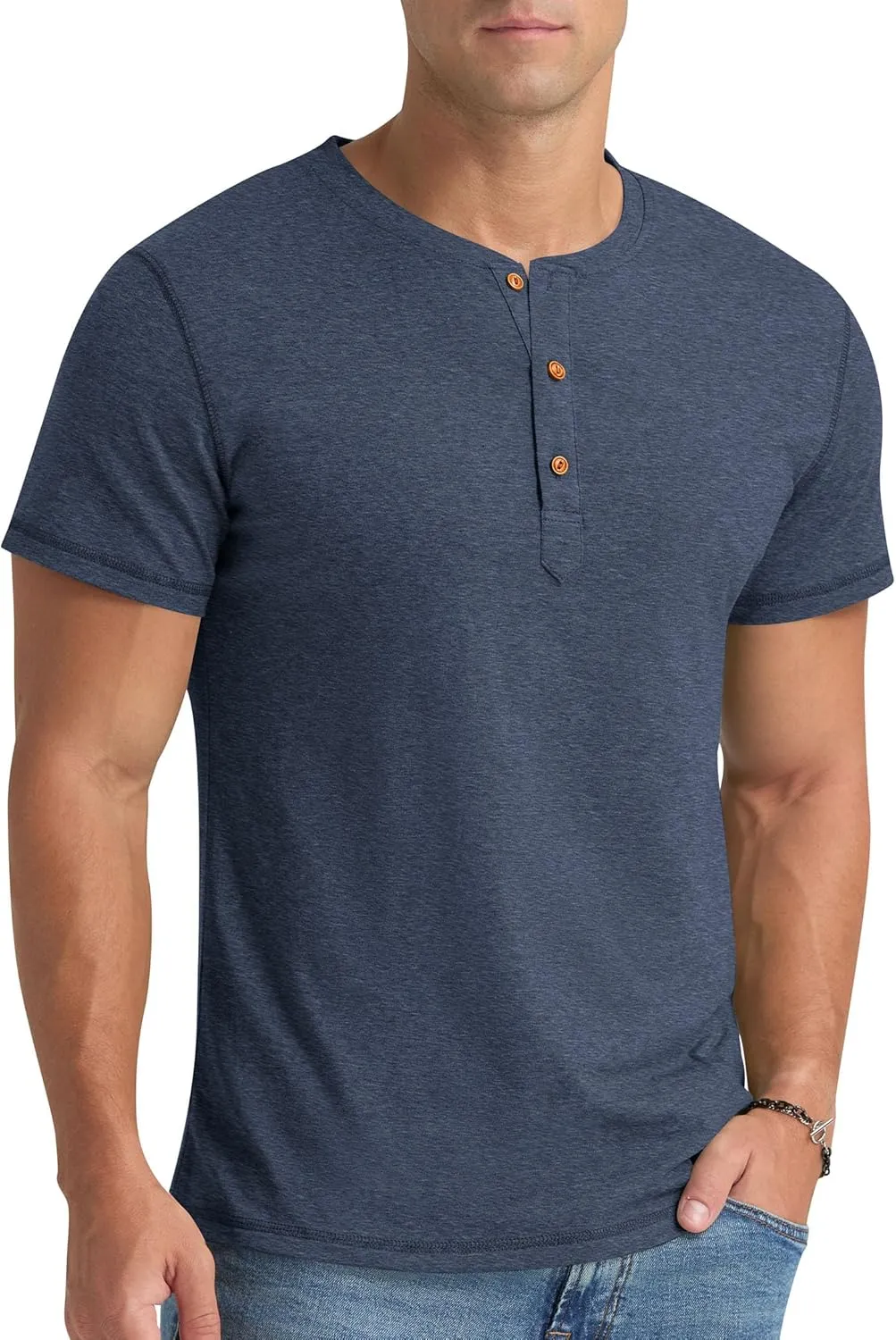 Aimeilgot Mens Henley Shirts Short Sleeve Casual Washed Retro T-Shirts Slim Fit Soft Cotton Classic Summer Basic Tees
