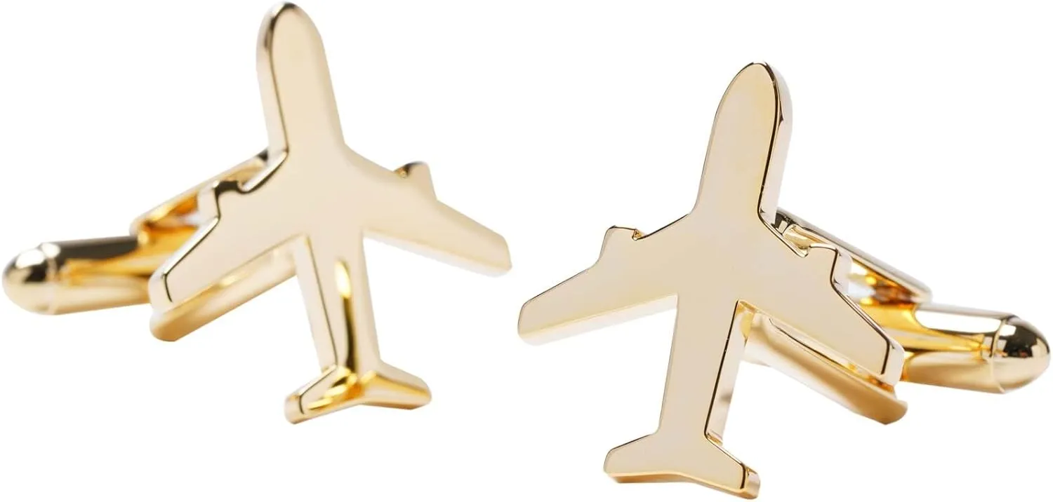 Airplane Plane Cufflinks,Stainless Steel Golden Airplane Cufflinks (Cufflinks Box and Polishing Cloth Included)