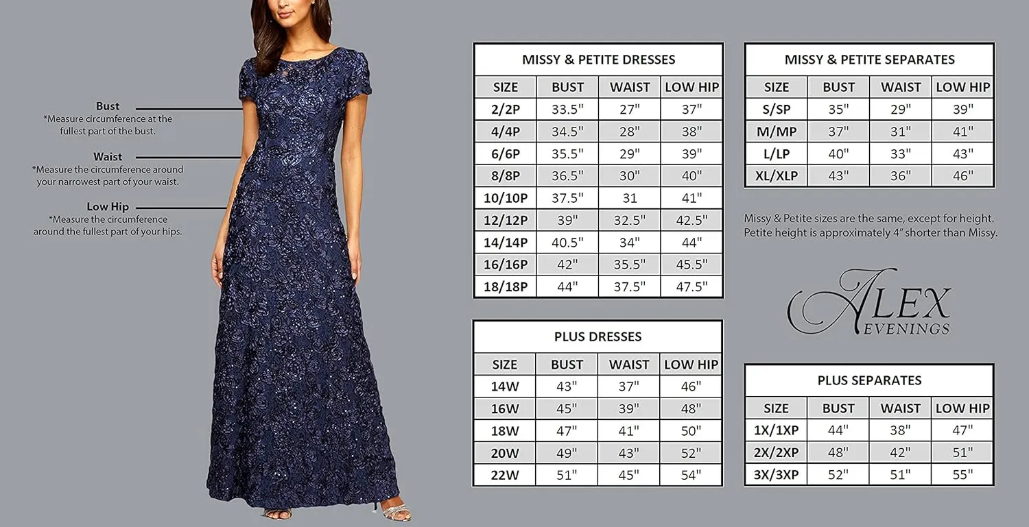 Alex Evenings Women's Long Length Fit and Flare Mother of The Bride Dress with Godet Detail (Petite and Regular Sizes)