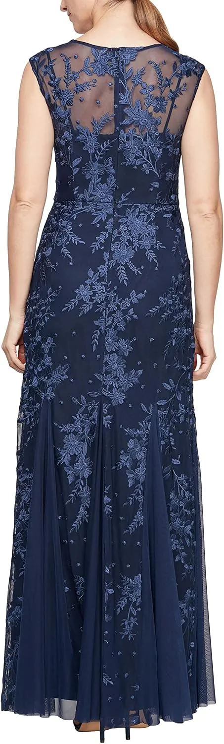Alex Evenings Women's Long Length Fit and Flare Mother of The Bride Dress with Godet Detail (Petite and Regular Sizes)