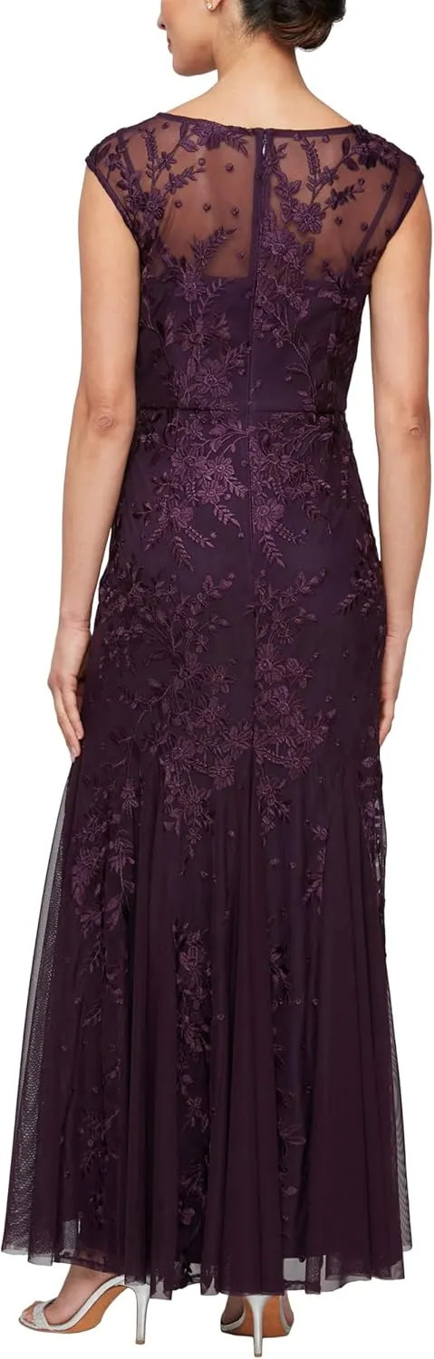 Alex Evenings Women's Long Length Fit and Flare Mother of The Bride Dress with Godet Detail (Petite and Regular Sizes)