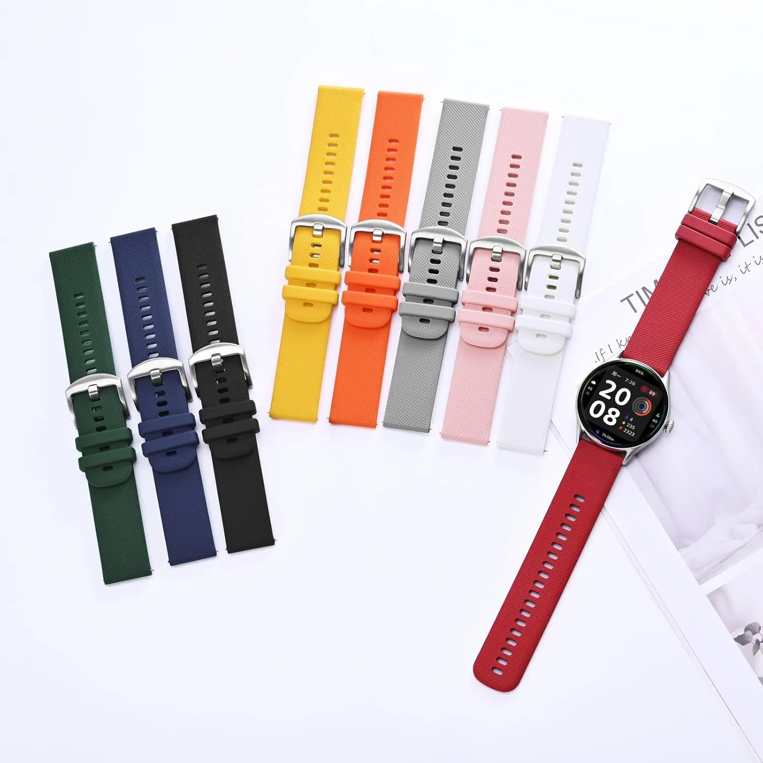 Anbeer Silicone Watch Band 16mm 18mm 20mm 22mm 24mm 19mm 21mm Quick Release Rubber Watch Straps for Men Women,Stainless Steel Buckle