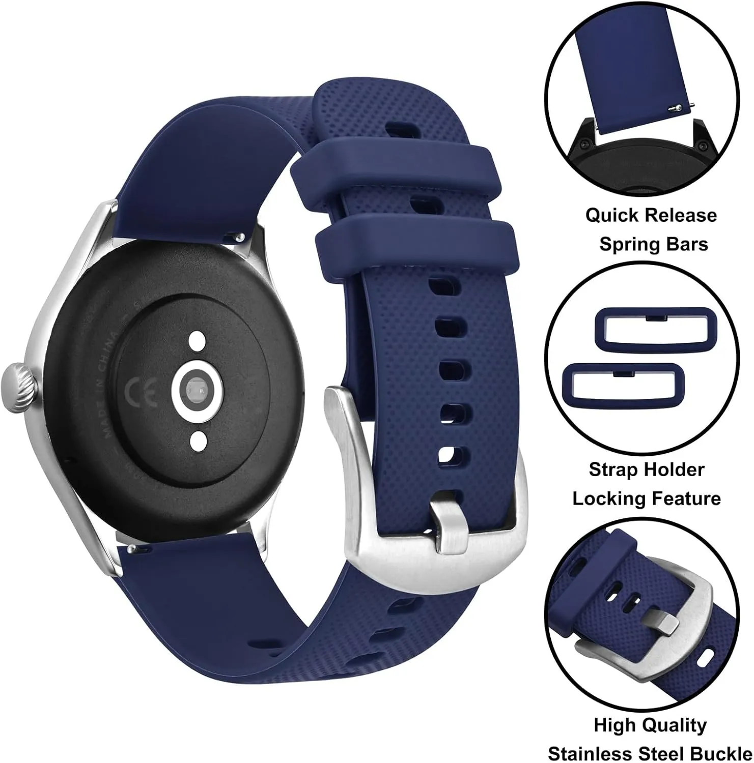 Anbeer Silicone Watch Band 16mm 18mm 20mm 22mm 24mm 19mm 21mm Quick Release Rubber Watch Straps for Men Women,Stainless Steel Buckle