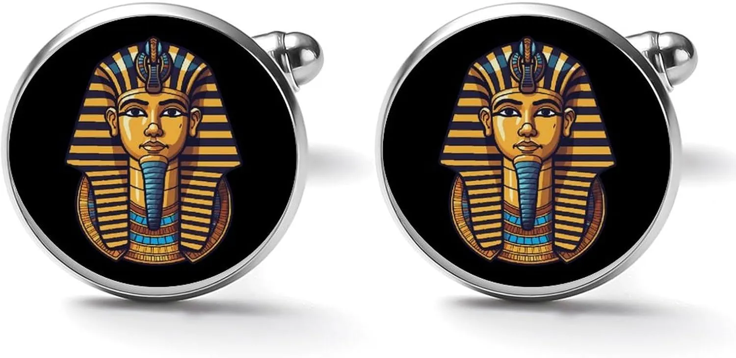 Ancient Egyptian Pharaoh King Egyptian Men's Shirt Cufflinks Round Cuff Links for Business Wedding Party Father's Day Gift