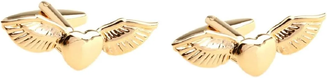 Angel Wings Cufflinks for Men, Wings Heart Cufflinks, Viking Wing Cuff Links, Gold Love Heart Wing Shirt Tuxedo Cufflinks, Punk Cufflinks French Cufflinks, Best Man Wedding Cufflinks