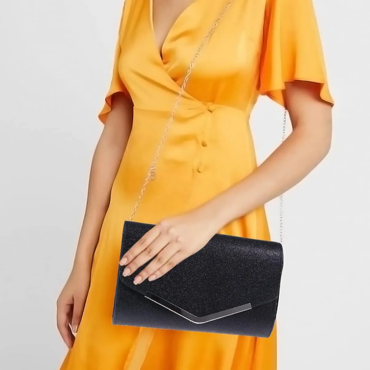 Angoily 3-in-1 STYLE Evening Bag Handbag Shoulder With Magnetic Button Closure Chain Bag for Women Ladies Sparkling Party
