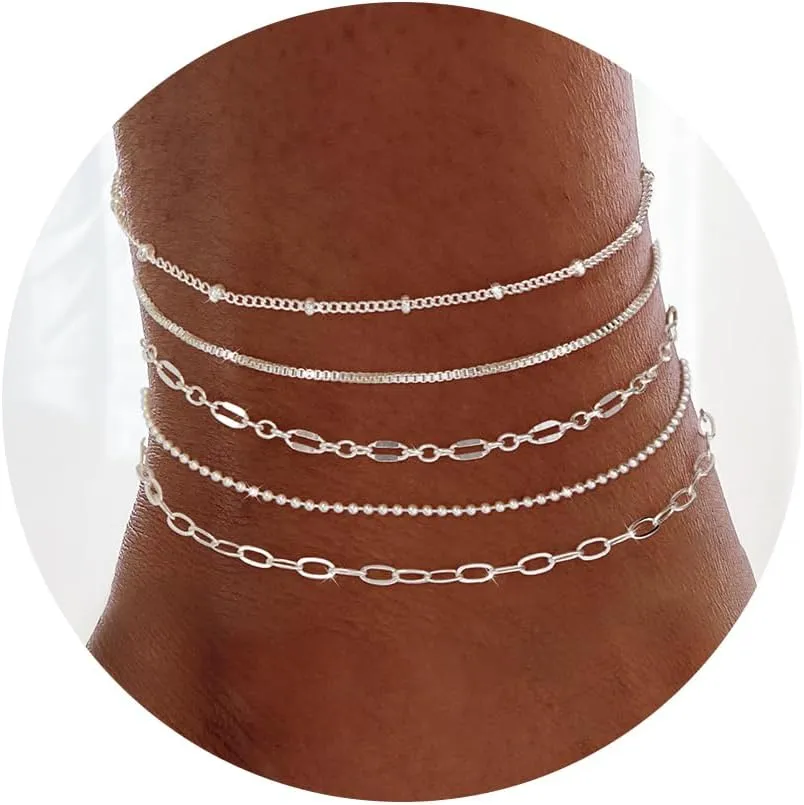 Ankle Bracelet for Women, 14K Real Gold Plated Anklets for Women Waterproof,Thin Cuban Paperclip Link Chain Anklets Set for Women Trendy Beach Jewelry for Women