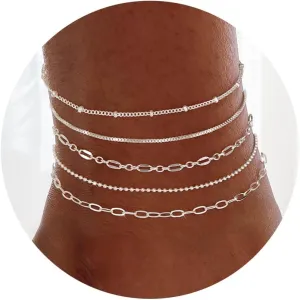 Ankle Bracelet for Women, 14K Real Gold Plated Anklets for Women Waterproof,Thin Cuban Paperclip Link Chain Anklets Set for Women Trendy Beach Jewelry for Women
