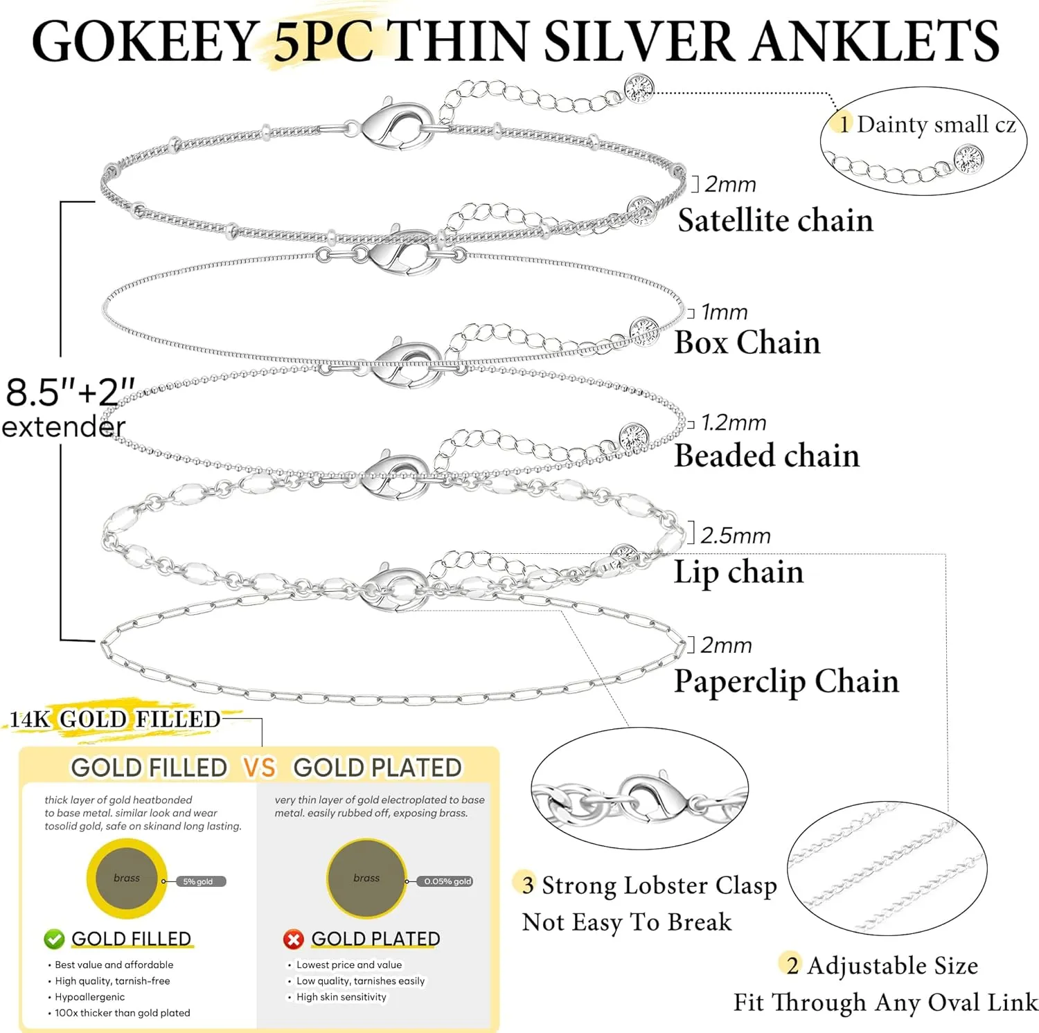 Ankle Bracelet for Women, 14K Real Gold Plated Anklets for Women Waterproof,Thin Cuban Paperclip Link Chain Anklets Set for Women Trendy Beach Jewelry for Women