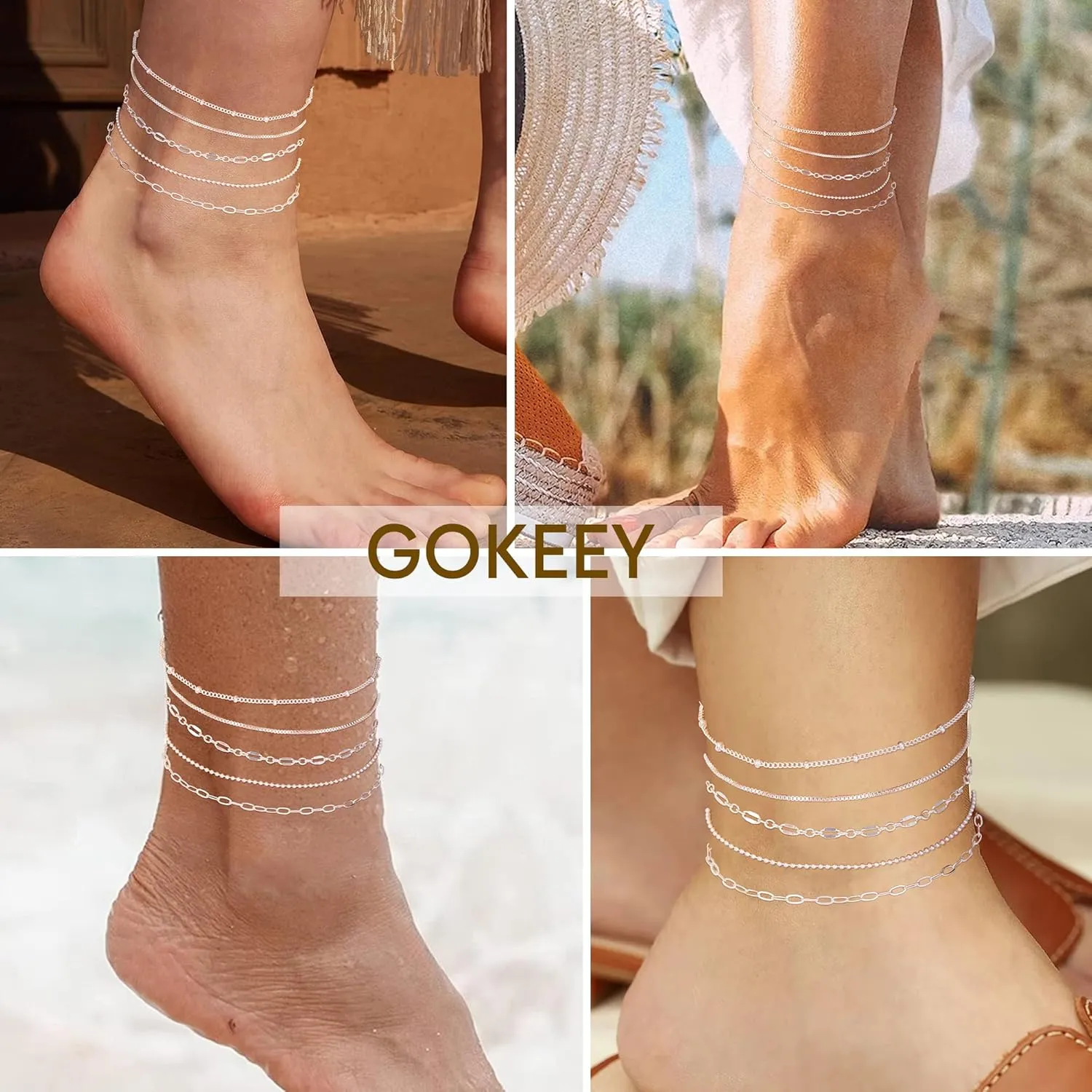 Ankle Bracelet for Women, 14K Real Gold Plated Anklets for Women Waterproof,Thin Cuban Paperclip Link Chain Anklets Set for Women Trendy Beach Jewelry for Women
