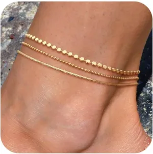 Ankle Bracelets for Women, 14K Gold Anklets for Women Waterproof Cuban Link Chain Layered Anklet Set Gold Ankle Bracelets for Women Summer Beach Foot Jewelry Gifts