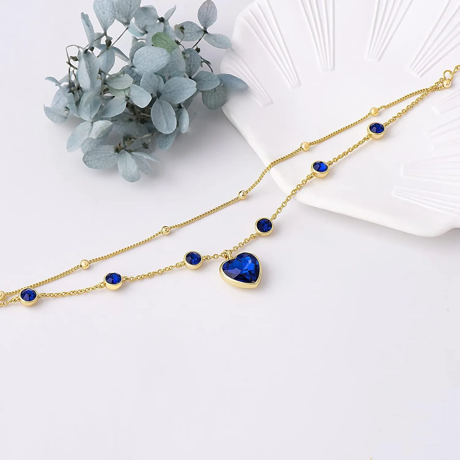 Ankle Bracelets for Women - 14K Gold Anklets for Women Waterproof - Heart Shape Handmade Dainty Layered Rhinestone Anklet - Not Tarnish,Beaded Design,10 Inch for Summer,Beach - Awesome Presents
