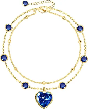 Ankle Bracelets for Women - 14K Gold Anklets for Women Waterproof - Heart Shape Handmade Dainty Layered Rhinestone Anklet - Not Tarnish,Beaded Design,10 Inch for Summer,Beach - Awesome Presents