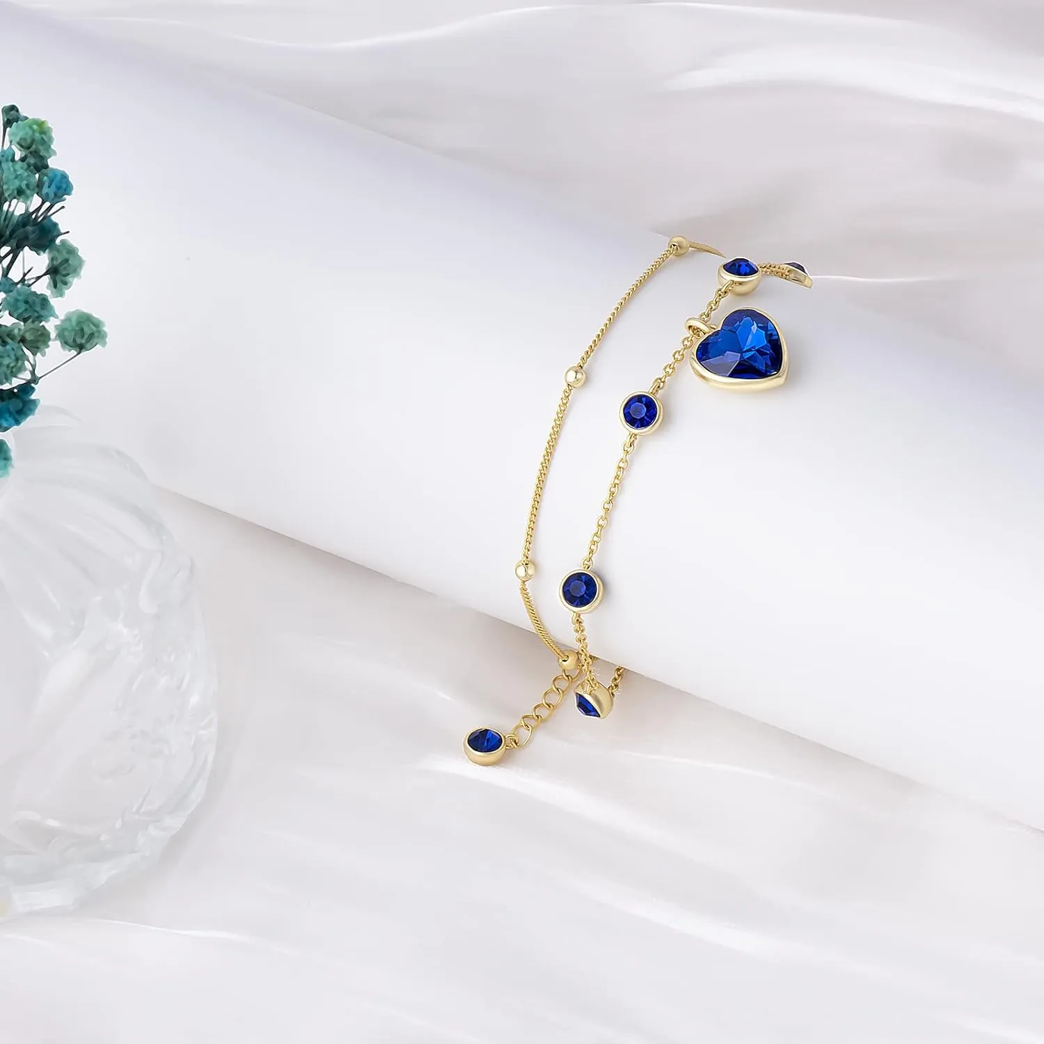 Ankle Bracelets for Women - 14K Gold Anklets for Women Waterproof - Heart Shape Handmade Dainty Layered Rhinestone Anklet - Not Tarnish,Beaded Design,10 Inch for Summer,Beach - Awesome Presents
