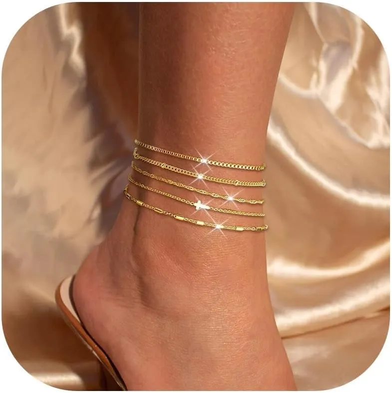 Ankle Bracelets for Women Gold Anklets Summer Beach Vacation Outfits Cuba Paperclip Anklet Dainty Link Chain Ankles Foot Jewelry