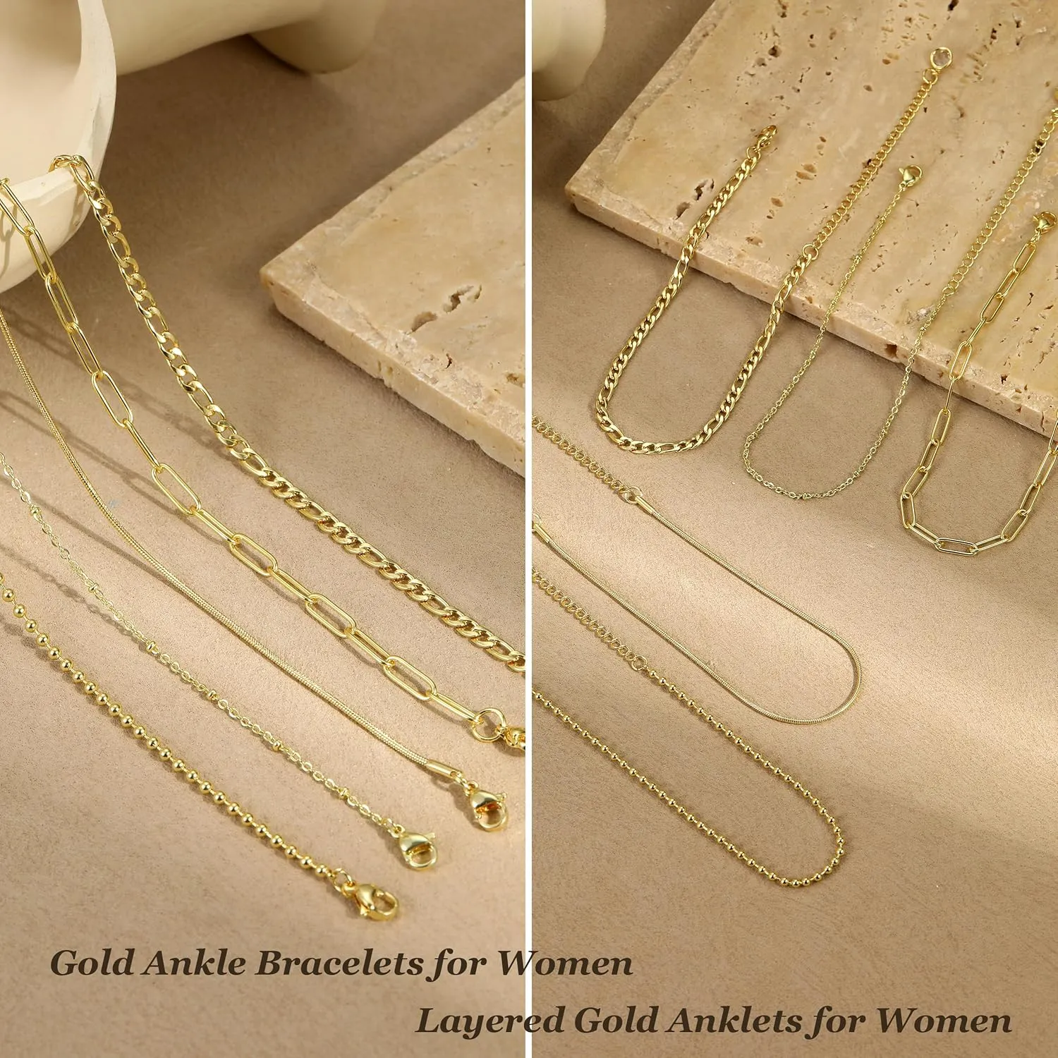 Ankle Bracelets for Women Gold Anklets Summer Beach Vacation Outfits Cuba Paperclip Anklet Dainty Link Chain Ankles Foot Jewelry