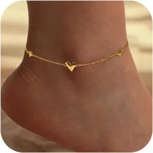 Ankle Bracelets for Women Heart Anklet Bracelets Layered Sterling Silver Shining Tennis Anklet Link with Cubic Zirconia Summer Beach Foot Chain for Women Trendy Jewelry Gifts