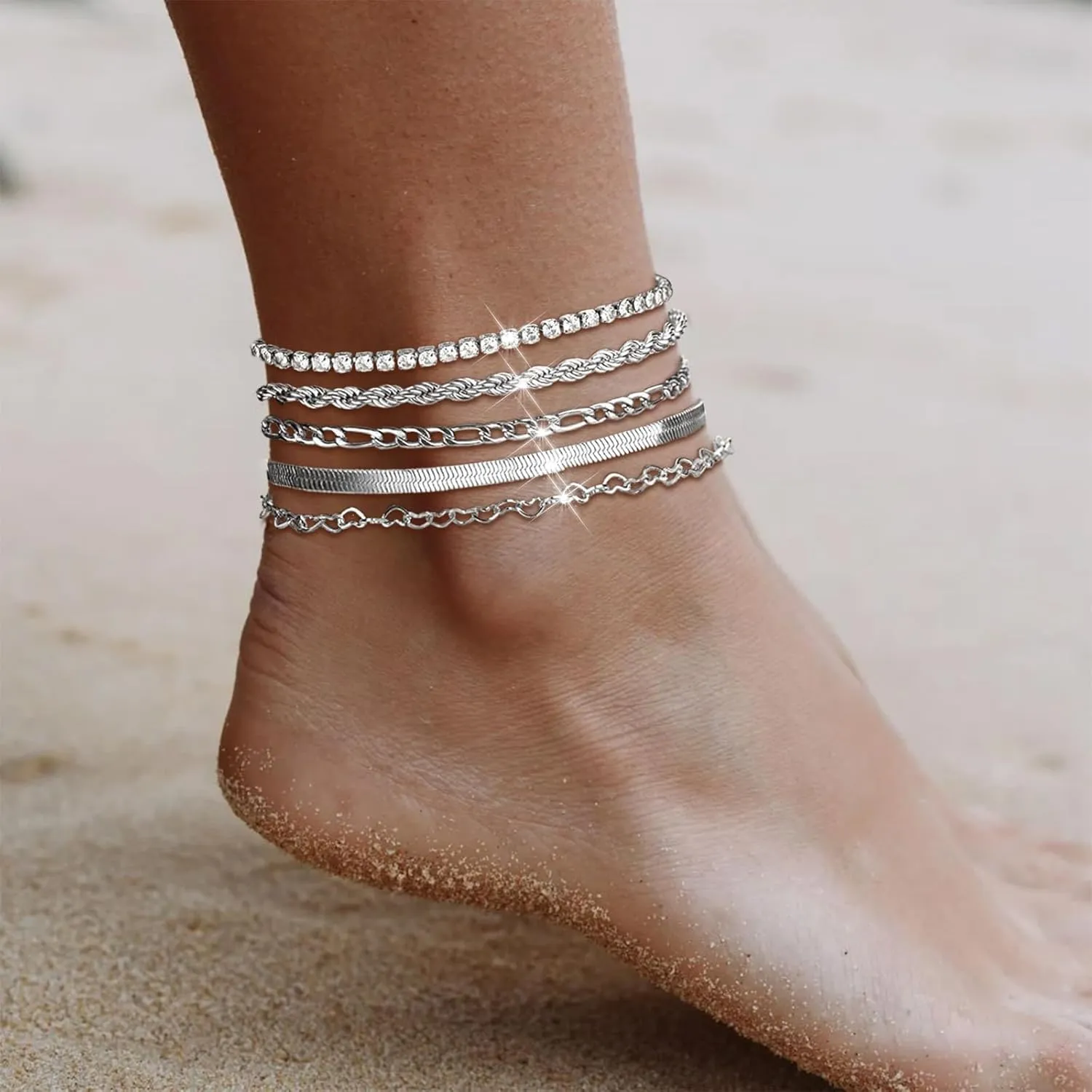 Ankle Bracelets for Women Silver Anklets Summer Beach Vacation Outfits Cuba Paperclip Anklet Dainty Link Chain Ankles Foot Jewelry