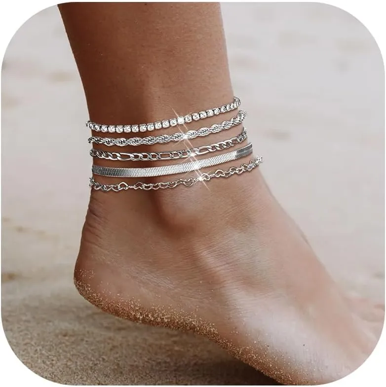 Ankle Bracelets for Women Silver Anklets Summer Beach Vacation Outfits Cuba Paperclip Anklet Dainty Link Chain Ankles Foot Jewelry