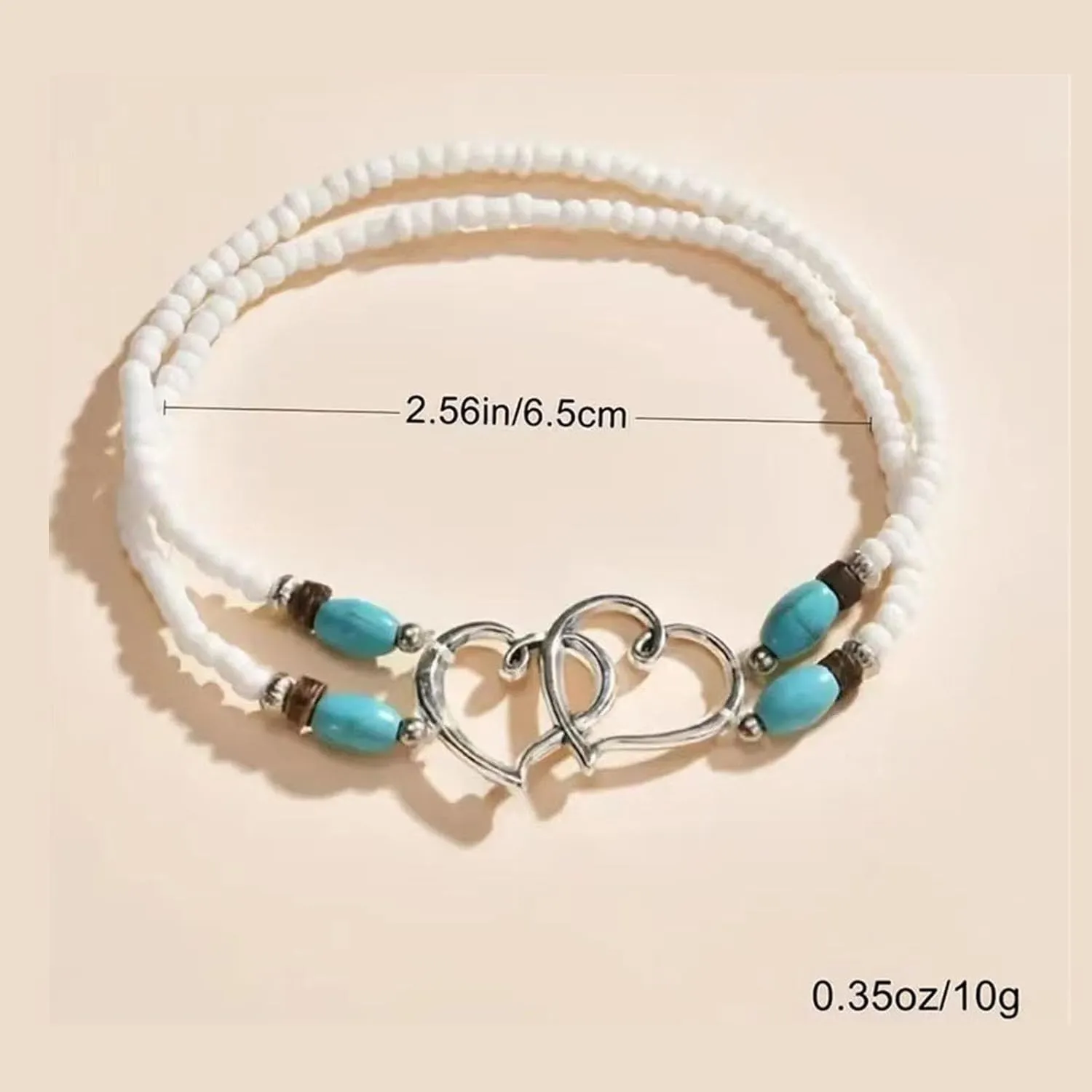 Ankle Bracelets for Women Waterproof Heart Beaded Anklet Layered Elastic Beaded Anklet Boho Beach Stretchy Anklets Foot Jewelry for Beach Accessories for Summer