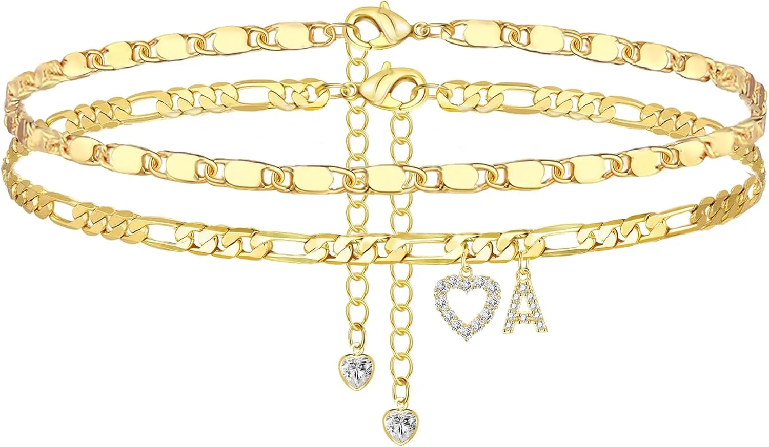 Ankle Bracelets for Women,14K Gold Plated Initial Anklets Dainty Heart Letter Ankle Bracelets Layered Gold Anklets for Women Non Tarnish A to Z Summer Beach Jewelry