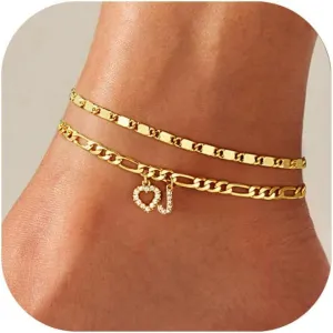 Ankle Bracelets for Women,14K Gold Plated Initial Anklets Dainty Heart Letter Ankle Bracelets Layered Gold Anklets for Women Non Tarnish A to Z Summer Beach Jewelry