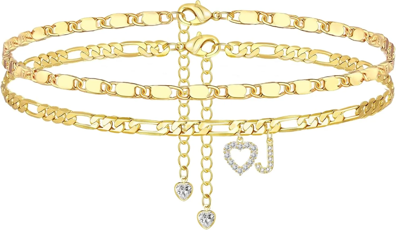 Ankle Bracelets for Women,14K Gold Plated Initial Anklets Dainty Heart Letter Ankle Bracelets Layered Gold Anklets for Women Non Tarnish A to Z Summer Beach Jewelry