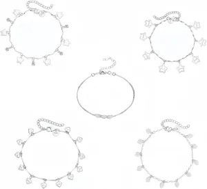 Anklets for Women, 5 Pcs 925 Silver Anklets set, Ankle Bracelets for Women, Dainty Foot Jewelry, Waterproof Summer Accessories