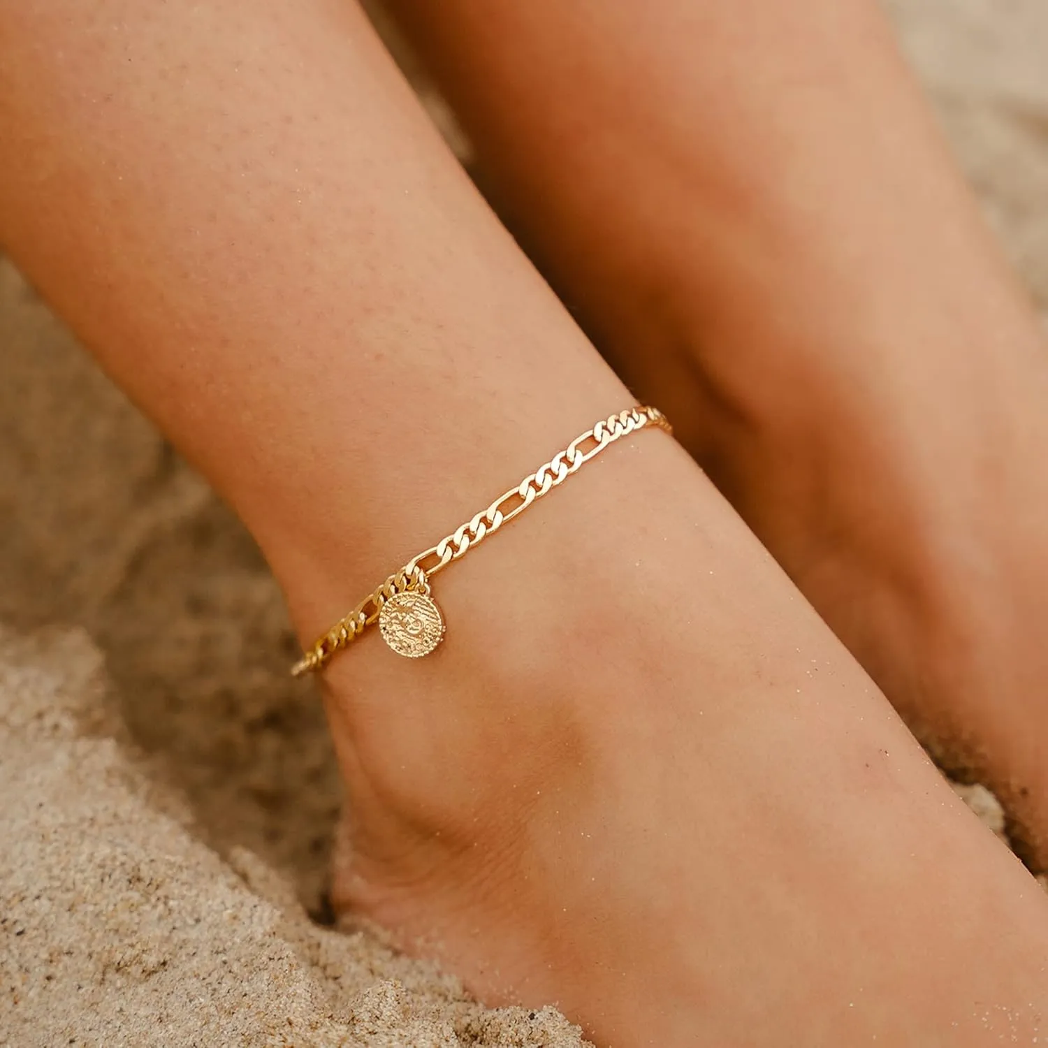 Anklets for Women Dainty Zodiac Constellation Anklet Zodiac Sign Disc Ankle Bracelet 14k Gold-Plated Anklets for Women