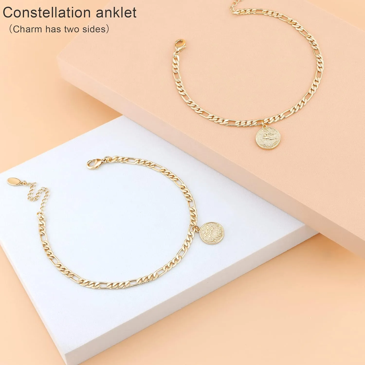 Anklets for Women Dainty Zodiac Constellation Anklet Zodiac Sign Disc Ankle Bracelet 14k Gold-Plated Anklets for Women