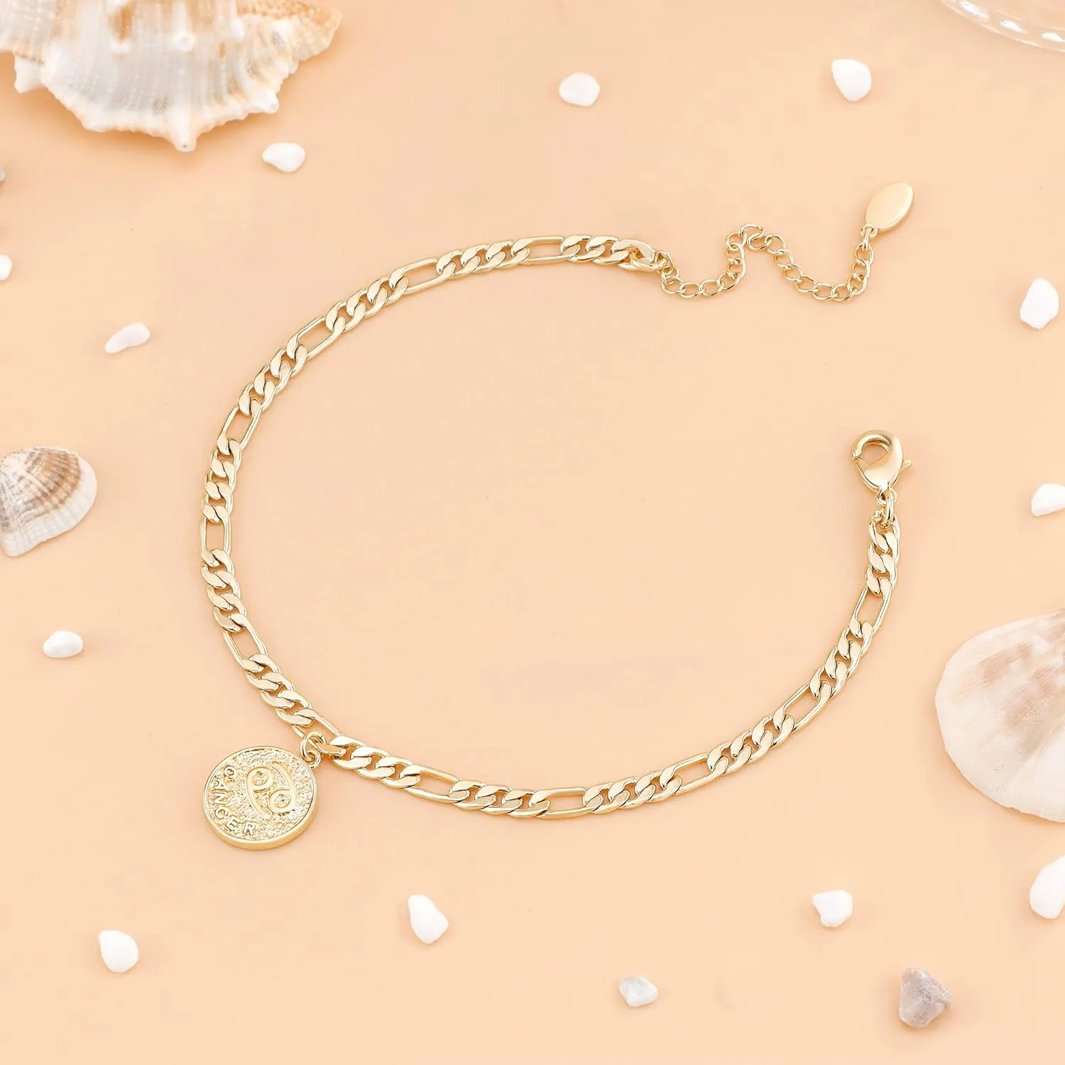 Anklets for Women Dainty Zodiac Constellation Anklet Zodiac Sign Disc Ankle Bracelet 14k Gold-Plated Anklets for Women