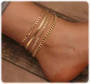 ASCOMY Ankle Bracelets for Women 14K Gold/Silver Plated Ankle Bracelet Dainty Layered Cute Beads Figaro Cuban Rope Herringbone Chain Anklets for Teen Girls Minimalist Summer Beach Foot Jewelry Gifts