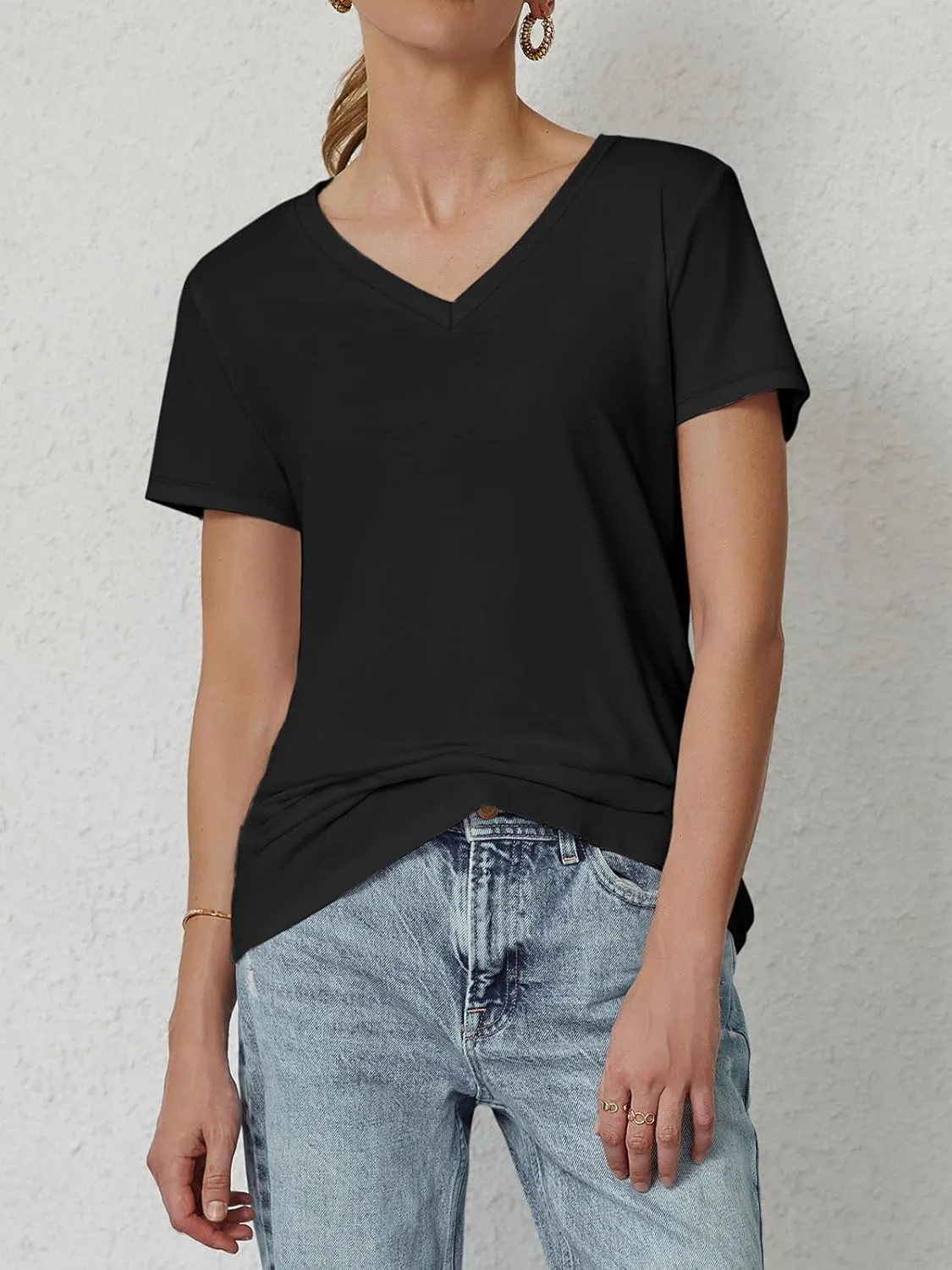 ATHMILE Womens Tops Shirts for Women Short Sleeve V Neck Tee Summer Fashion Trendy Soft Casual Spring Clothes Outfits Beach