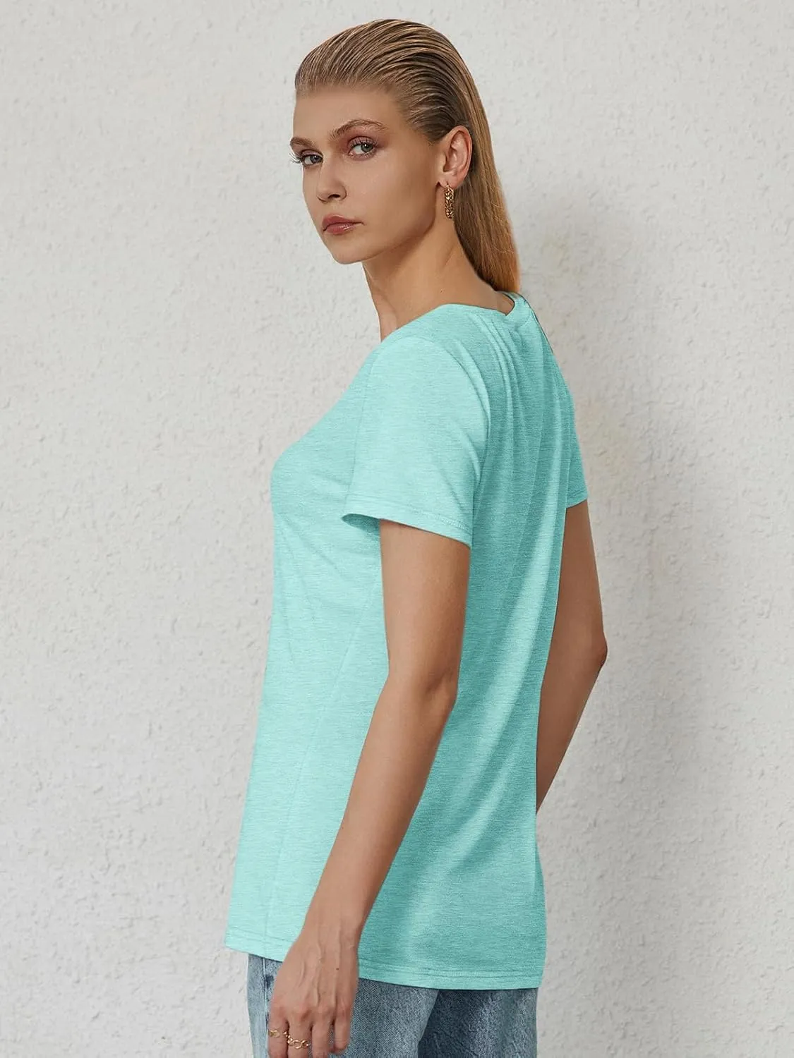 ATHMILE Womens Tops Shirts for Women Short Sleeve V Neck Tee Summer Fashion Trendy Soft Casual Spring Clothes Outfits Beach