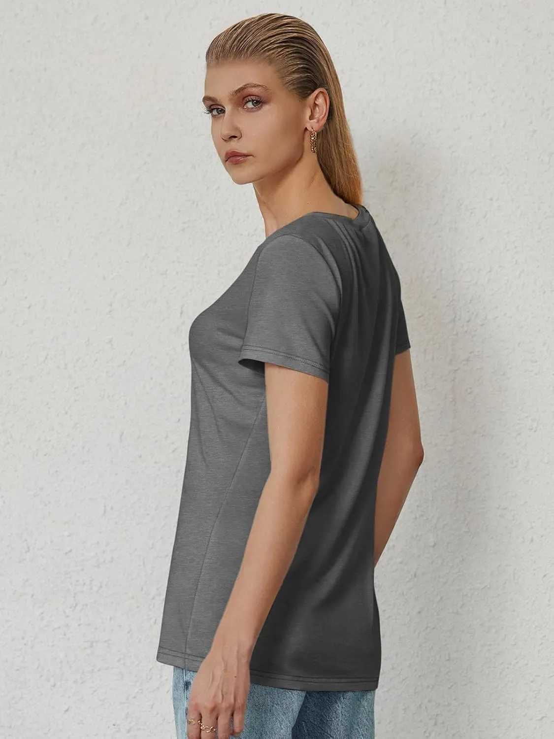 ATHMILE Womens Tops Shirts for Women Short Sleeve V Neck Tee Summer Fashion Trendy Soft Casual Spring Clothes Outfits Beach