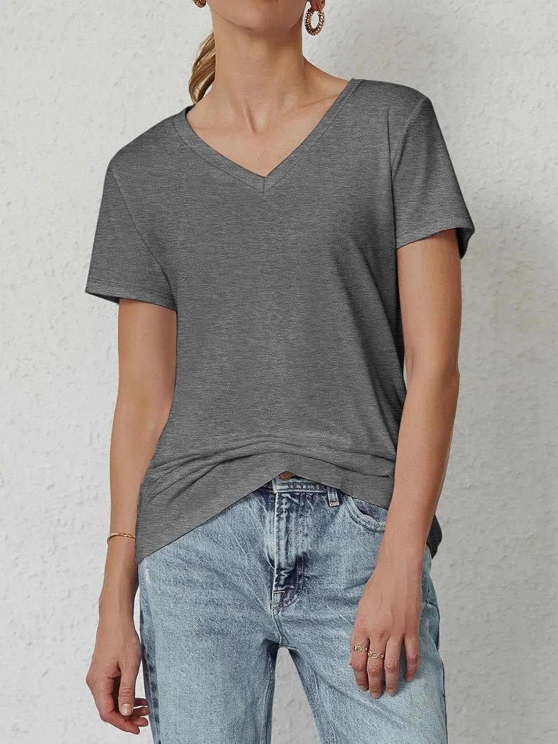 ATHMILE Womens Tops Shirts for Women Short Sleeve V Neck Tee Summer Fashion Trendy Soft Casual Spring Clothes Outfits Beach