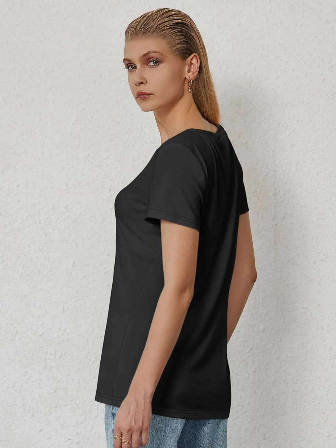 ATHMILE Womens Tops Shirts for Women Short Sleeve V Neck Tee Summer Fashion Trendy Soft Casual Spring Clothes Outfits Beach