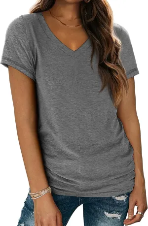 ATHMILE Womens Tops Shirts for Women Short Sleeve V Neck Tee Summer Fashion Trendy Soft Casual Spring Clothes Outfits Beach