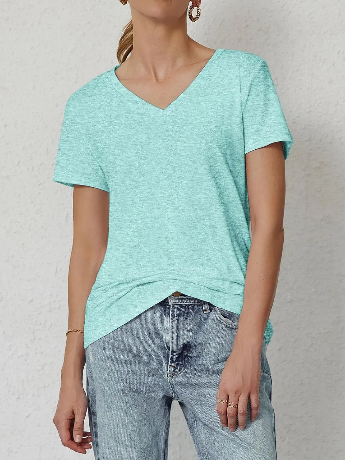 ATHMILE Womens Tops Shirts for Women Short Sleeve V Neck Tee Summer Fashion Trendy Soft Casual Spring Clothes Outfits Beach