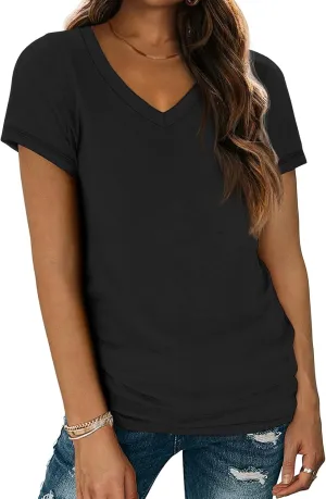 ATHMILE Womens Tops Shirts for Women Short Sleeve V Neck Tee Summer Fashion Trendy Soft Casual Spring Clothes Outfits Beach