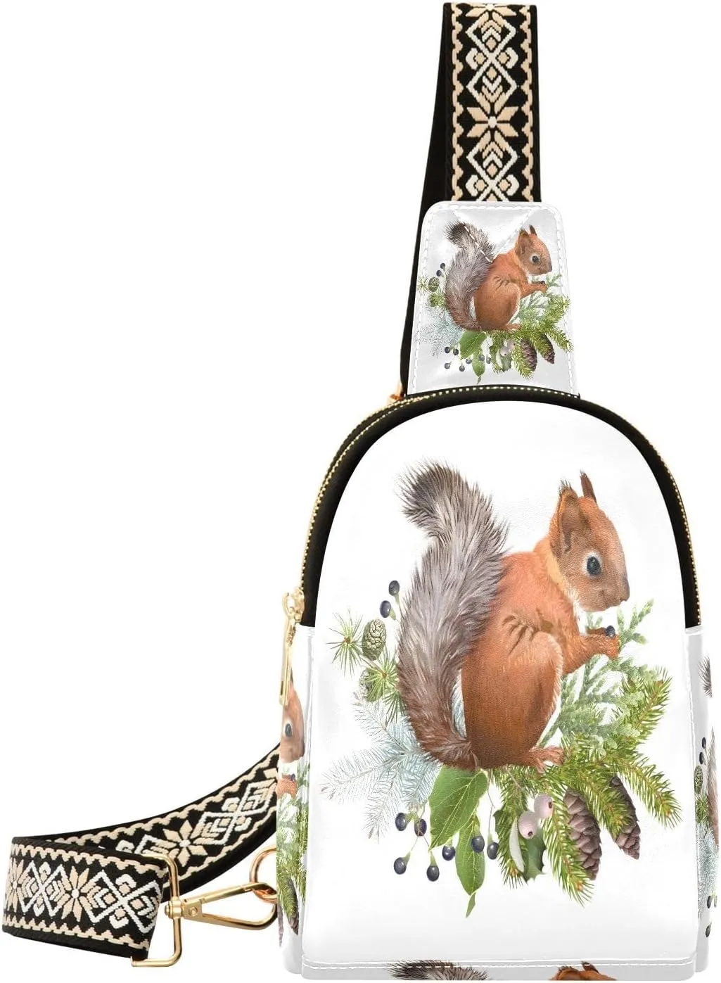 Autumn Cute Squirrel Fanny Pack Crossbody PC Leather Small Sling Bag for Women Fashion Waist Packs Chest Bag for Travel Sports Running Hiking