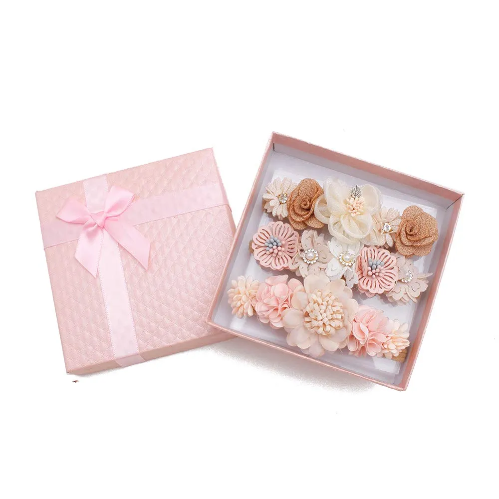 Baby Girl Nylon Headbands Flower Hair Bows Accessories-Elastic Hair Band Crown Handmade FLoral Wraps Birthday Gifts for Girls Newborn Infant Toddler 3Pcs